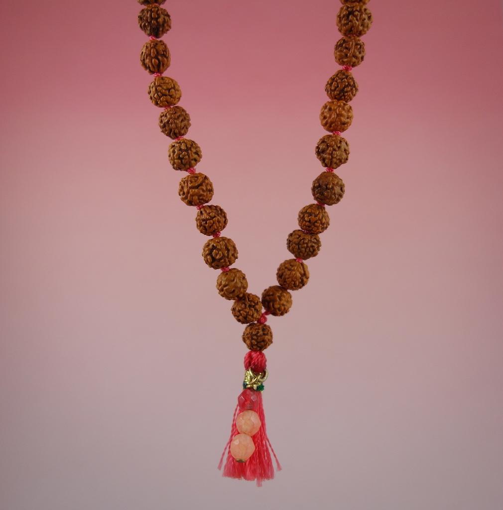 Collier talisman mini mala graînes pierres semi precieuses 