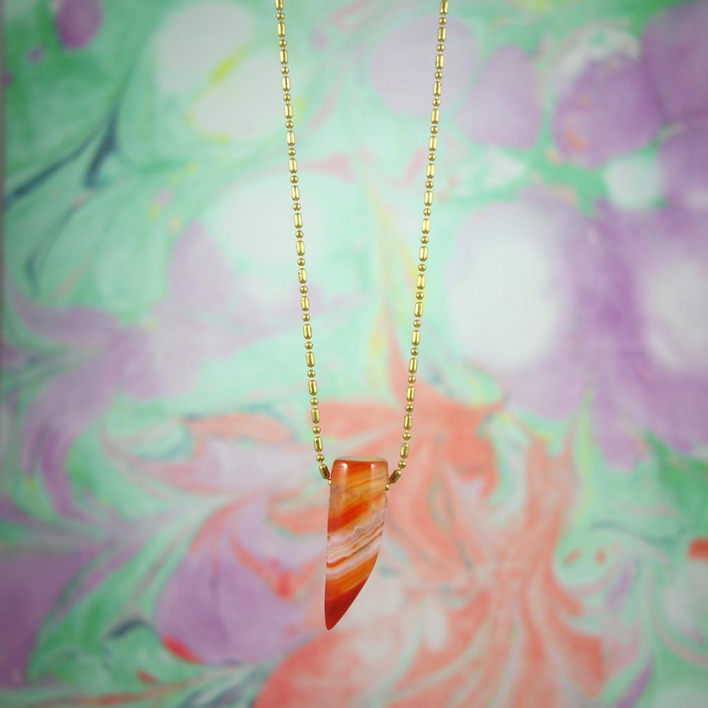 Collier Thelma et Louise laiton corne en cornaline pierre semi précieuse